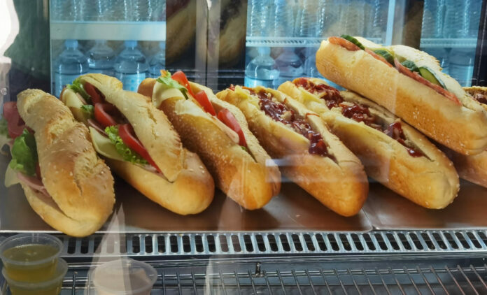 sandwich sandwiches in frontstore of a shop for background